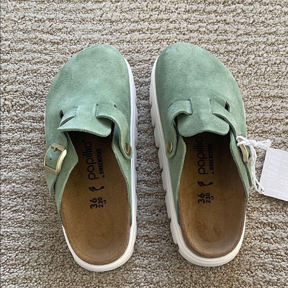 Birkenstock Papillio Green Suede Slippers